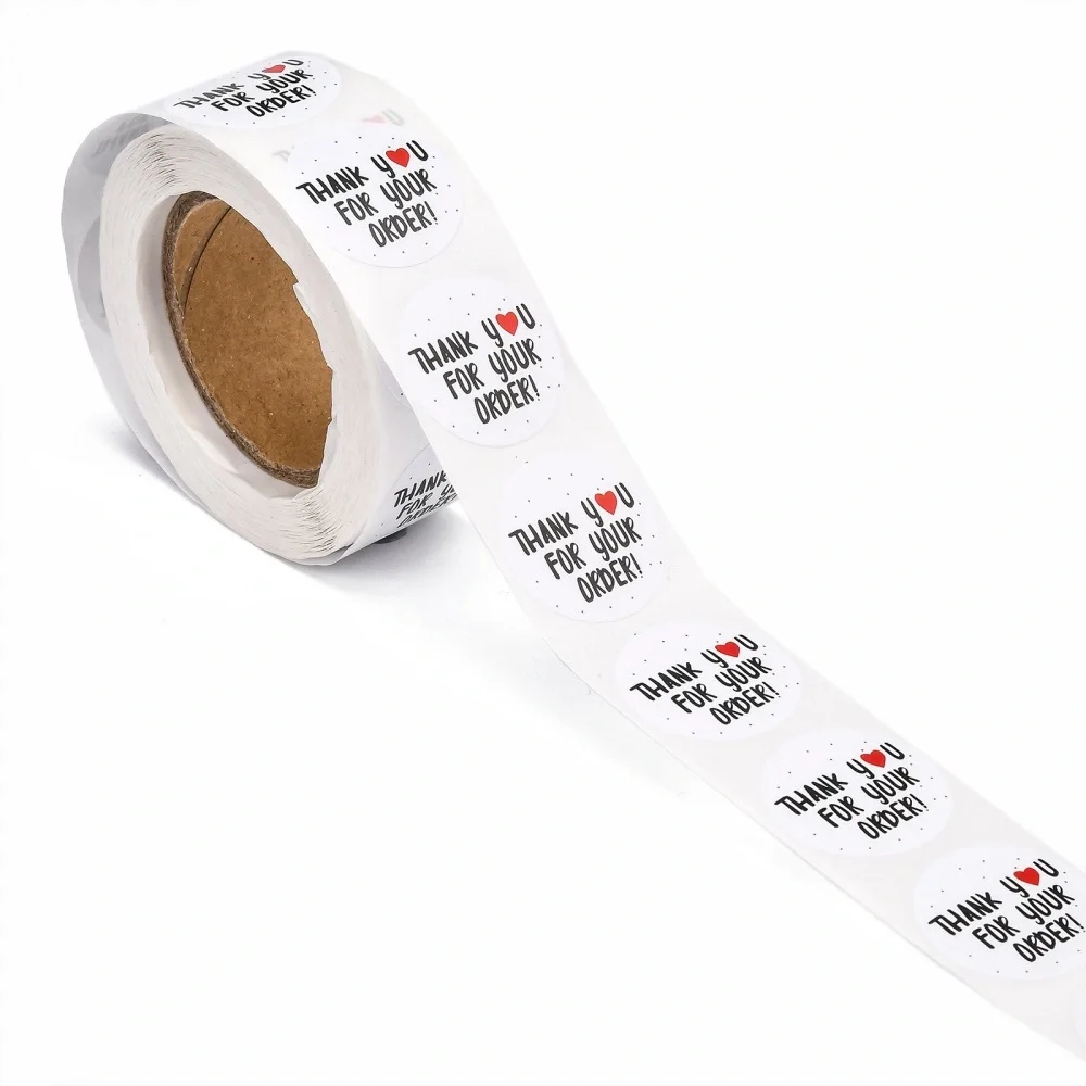 500 Thank You Stickers Roll With Heart